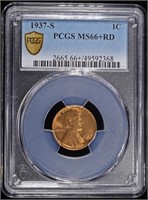 1937-S LINCOLN CENT PCGS MS66+RD