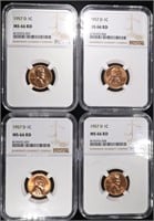 (4) 1957-D LINCOLN CENTS NGC MS66 RD