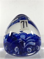 Glass Paperweight with Blue and White inside 2 3/4