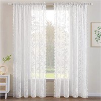 MIULEE White Lace Curtains 96 Inches Long Leaf