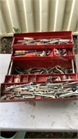 Metal tool box with contents , has combo wrenches