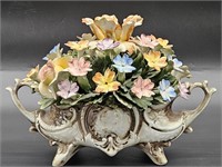 Large Capodimonte Porcelain Flowers in Urn Vase