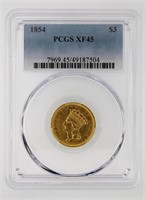 1854 Gold $3 PCGS XF45 Nice Luster