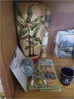 Shelf Lot to Include Vases, Jewelry Stand, Shot