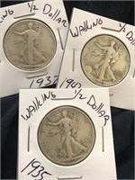 Lot of 3 Walking liberty silver half dollars with