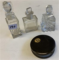 3 Old Scent/Perfume Bottles & Yardley Compact