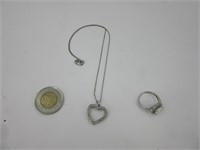 Chaine, pendentif et bague en argent 925