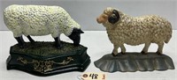 (2) Painted Cast Iron Doorstops - Sheep - Ewe/Ram