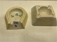 SHAMROCK BELLEEK ASHTRAY GREEN MARK