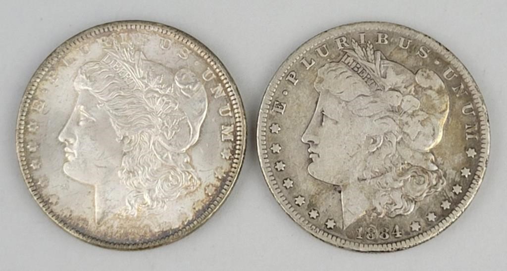 1884 & 1884-S 90% Silver Morgan Dollars.