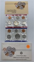 1988 US Mint Uncirculated Coin Set, 10 Coins, P &