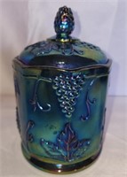 Blue carnival glass candy dish