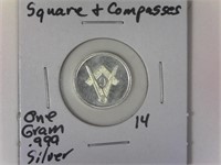 Square & Compasses One Gram .999 Silver Round