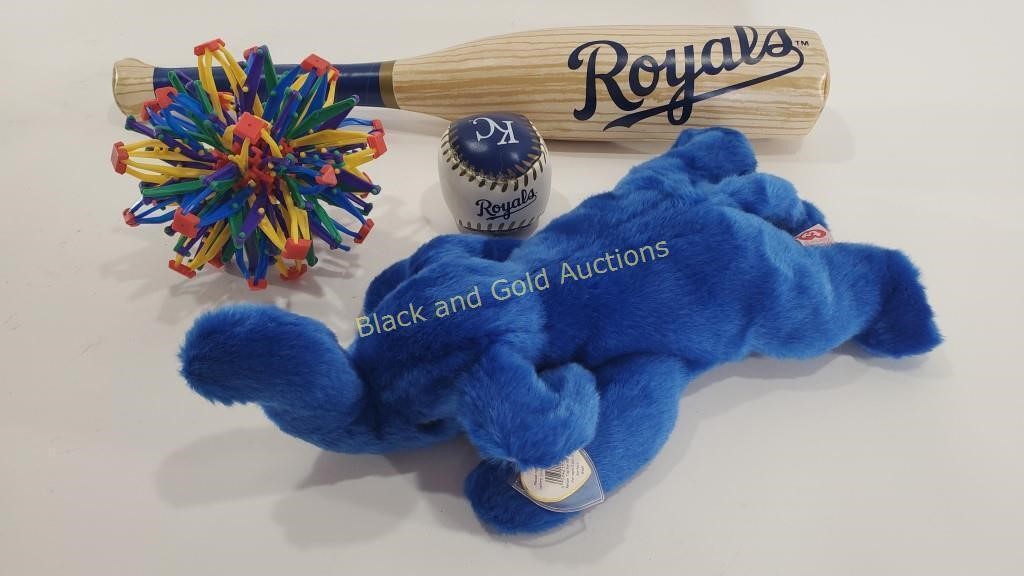 Royals Baseball Bat/Ball, TY Beanie Baby, & Sphere