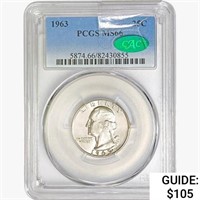 1963 CAC Washington Silver Quarter PCGS MS66