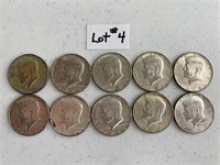 10 Kennedy 40 percent Silver Half Dollars