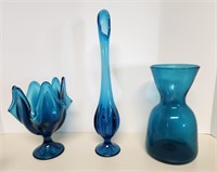 Blue Glass Vases, Tallest 13"