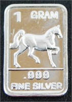 1 gram Silver Ingot - Prancing Horse, .999 Fine