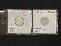 2 Caped Bust Silver Dimes - 1830 and 1834