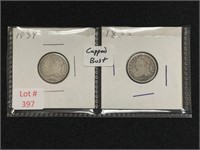 2 Caped Bust Silver Dimes - 1834 and 1835