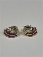 14 KT GOLD RUBY & DIAMOND EARRINGS