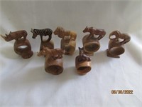 7 Hand Carved Wooden Napkin Rings