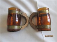 2 Siestaware Amber Mugs #6 W/Wood Handles