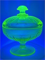 Fenton Uranium Vasoline Glass Dish w/ Lid