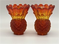 Amberina Glass Sunset Pineapple Candle Holders (2)