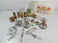 Box of Vintage Kitchen Supplies/Tins