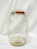 Patent Pending Large Glass Barrel Jar Red Wooden