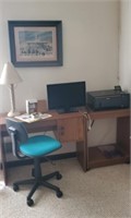 2 Piece Presswood Desk, Monitor, Printer, Chair