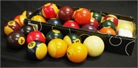 Two sets of snooker balls