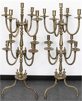 Ecclesiastical Brass Candelabra Floor Lamps, Pair