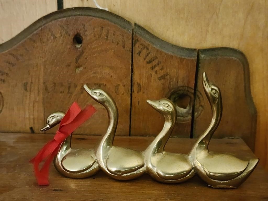 Vintage Solid Brass Geese