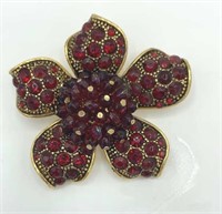 LIZ CLAIBORNE Ruby Red Rhinestone Flower Brooch
