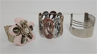 (3) Wide Unique Cuff Bracelets