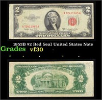 1953B $2 Red Seal United States Note Grades vf++