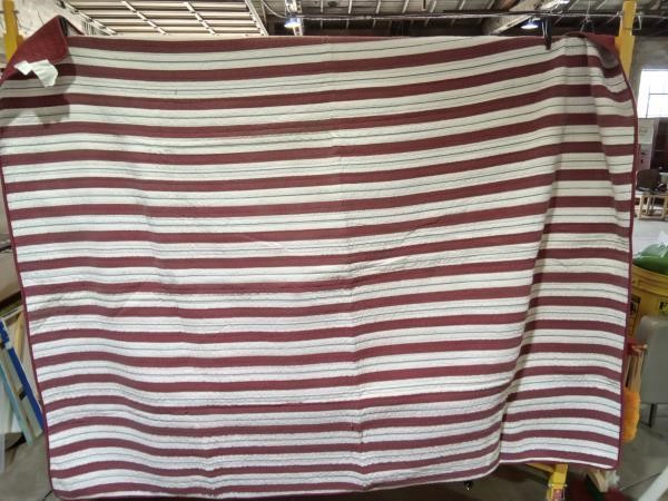 Maroon, White and Blue stripped quilt
