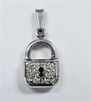 Sterling Silver CZ Lock Pendant
