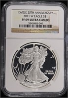 2011-W PROOF AMERICAN SILVER EAGLE NGC PF69