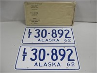 NOS Two 1962 Matching Alaska License Plates