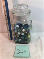 Jar of marbles & polished rocks