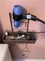 HAIR DRYER, WALL HANGING WITH HOOKS, BASKET, ETC.