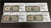Currency: (4) 1928 $2 Red Seal United States