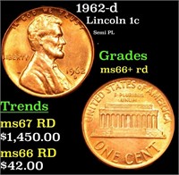 1962-d Lincoln Cent 1c Grades GEM++ RD