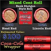 Mixed small cents 1c orig shotgun roll, 1924-p Lin
