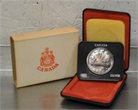 1972 Canadian silver dollar coin, case