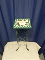 Green Metal Plant Stand with Tile Top