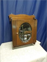 Vtg Wood Mirror Cabinet with Towel Bar